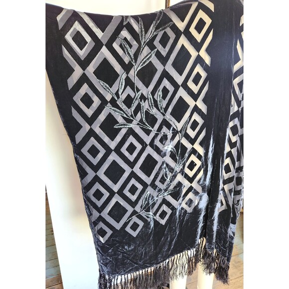 Crushed VELVET Fringed Duster Cloak Cape Flapper Shawl Piano - OS - Picture 3 of 10